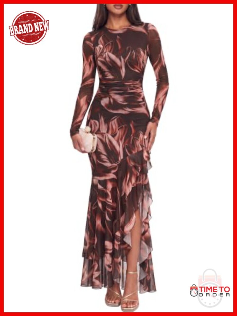 Women's Mesh Long Sleeve Bodycon Maxi Dress Semi Formal Party